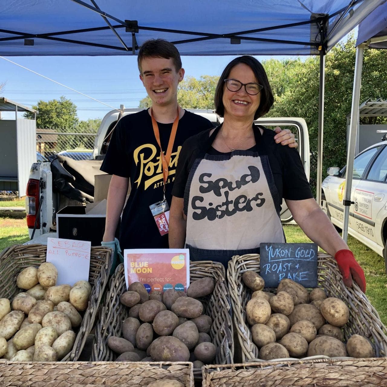 Spud Sisters potato stall at a farmers market